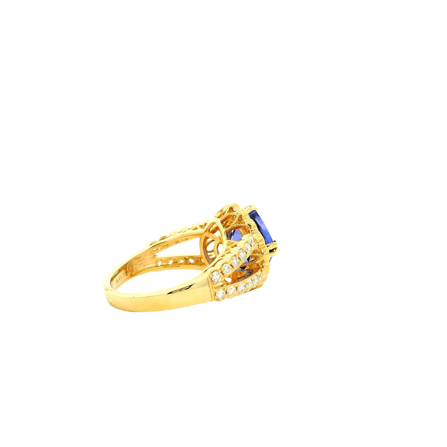 14k Yellow Gold 3.75ct Cushion Cut Tanzanite Halo Cocktail Ring — photo 10 of 12