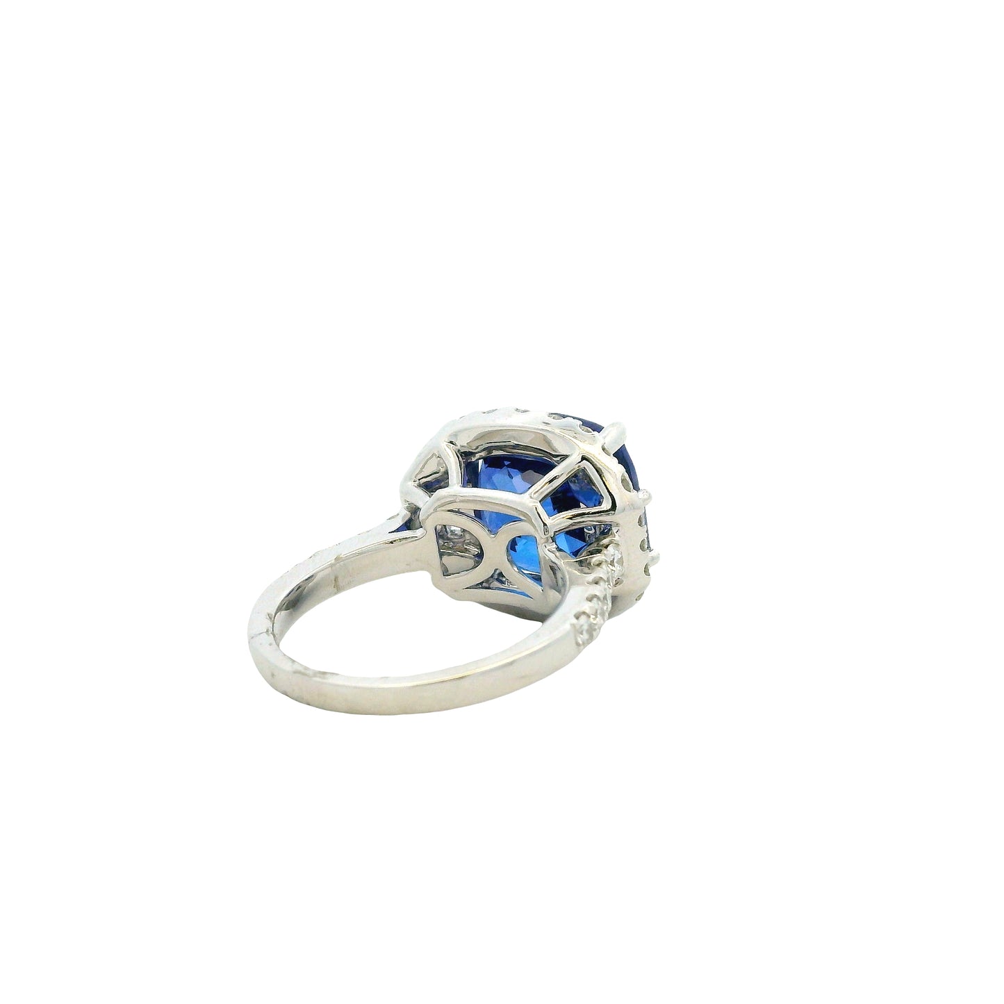 18k White Gold 8.45ct Cushion Cut Tanzanite and 1.55ctw Diamond Three-Stone Cocktail Ring — photo 10 of 12