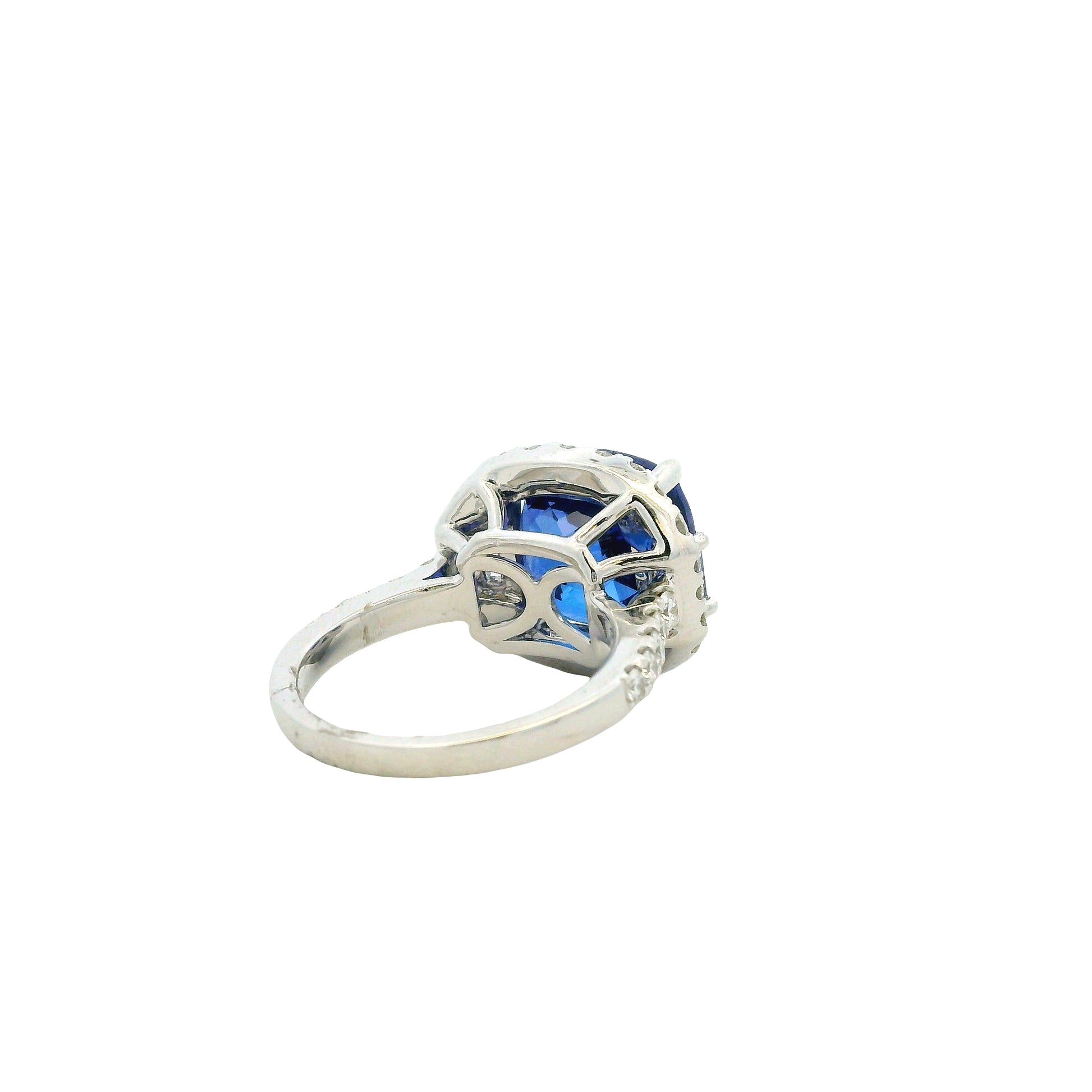 18k White Gold 8.45ct Cushion Cut Tanzanite and 1.55ctw Diamond Three-Stone Cocktail Ring — photo 10 of 12