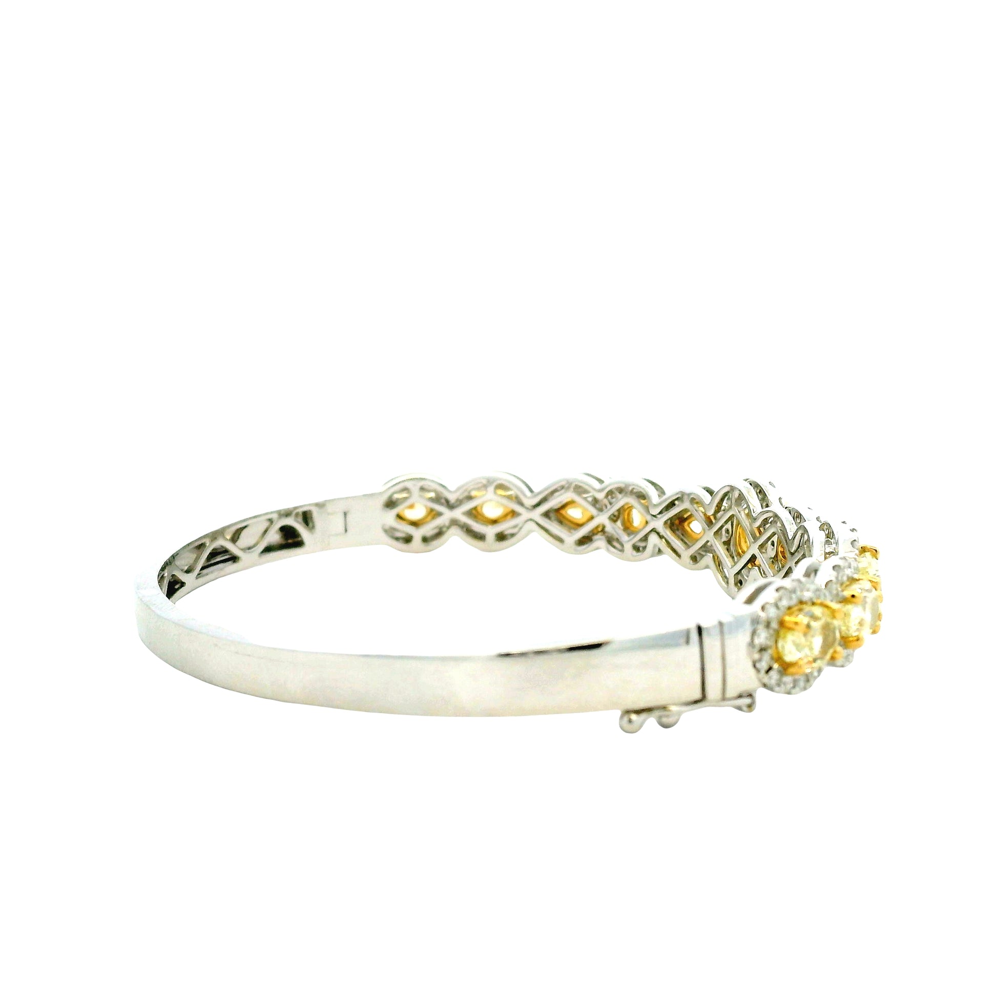 18k Two-Tone Gold 6.37ctw Multi-Shape Natural Yellow & White Diamond Bangle Bracelet — photo 10 of 11