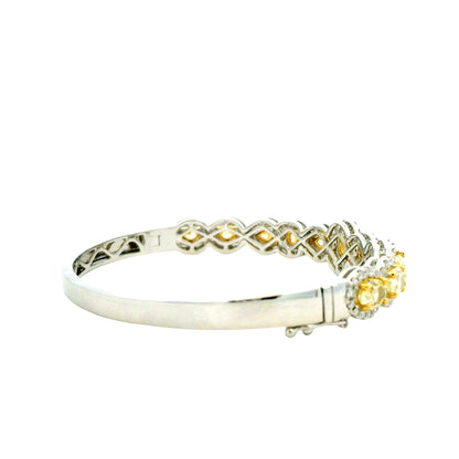 18k Two-Tone Gold 6.37ctw Multi-Shape Natural Yellow & White Diamond Bangle Bracelet — photo 10 of 11