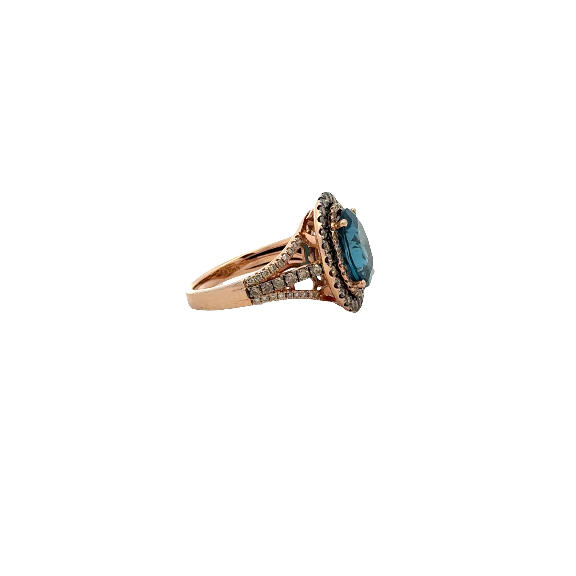 14k White and Rose Gold Le Vian Deep Sea Blue Topaz Oval Halo Ring — photo 11 of 12