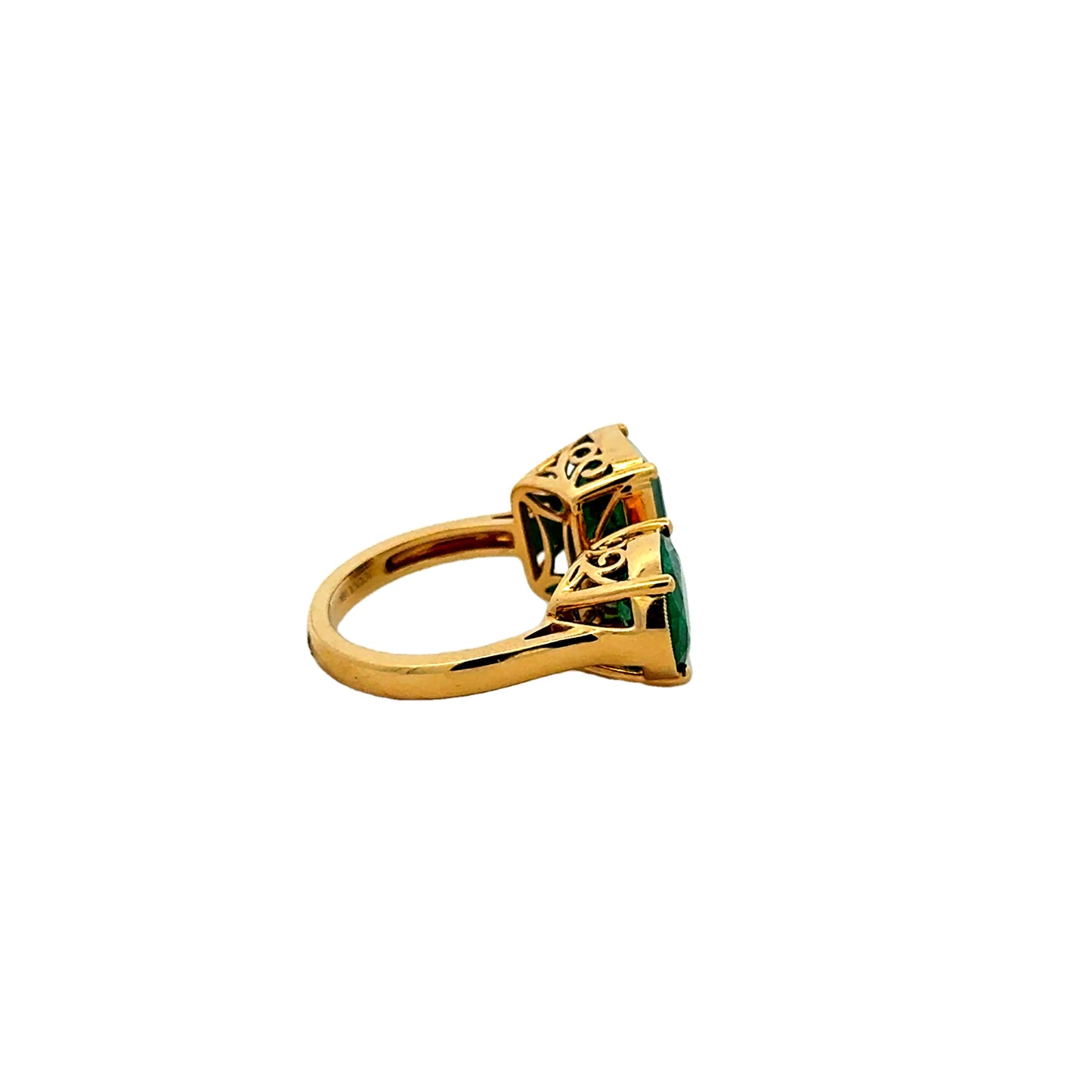 18k Yellow Gold 7.65ctw Two-Stone Natural Emerald Toi et Moi Ring — photo 11 of 12
