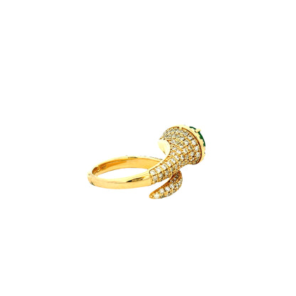 14k Yellow Gold 1.23ct Pear Cut Natural Emerald and 1.15ctw Diamond Halo Pavé Crossover Ring — photo 11 of 15
