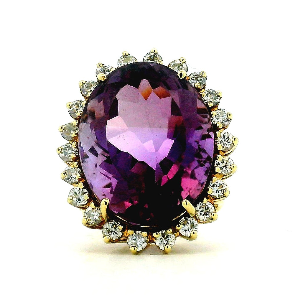 14k Yellow Gold 30ct Oval Amethyst Halo Diamond Accent Cocktail Ring — photo 11 of 11