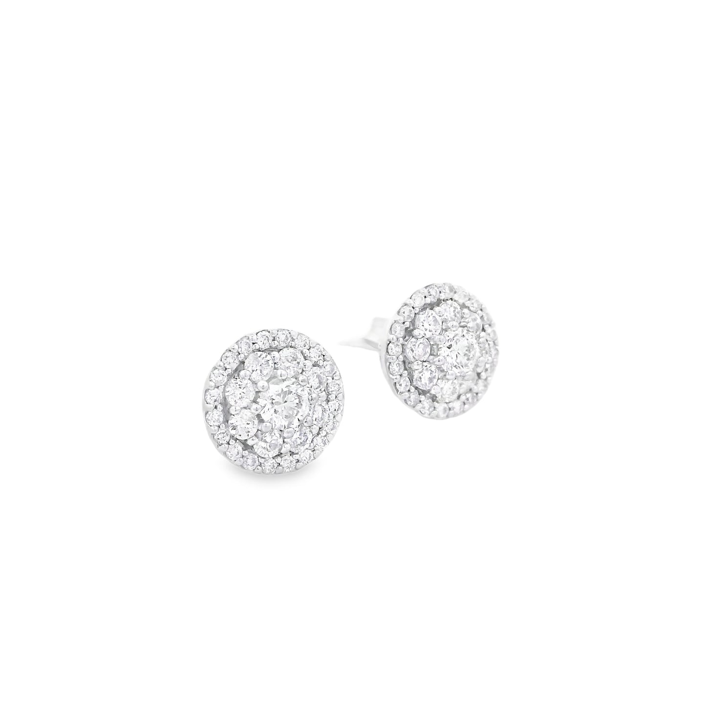 18k White Gold 1.3ctw Round Brilliant Diamond Cluster Stud Earrings — photo 11 of 11
