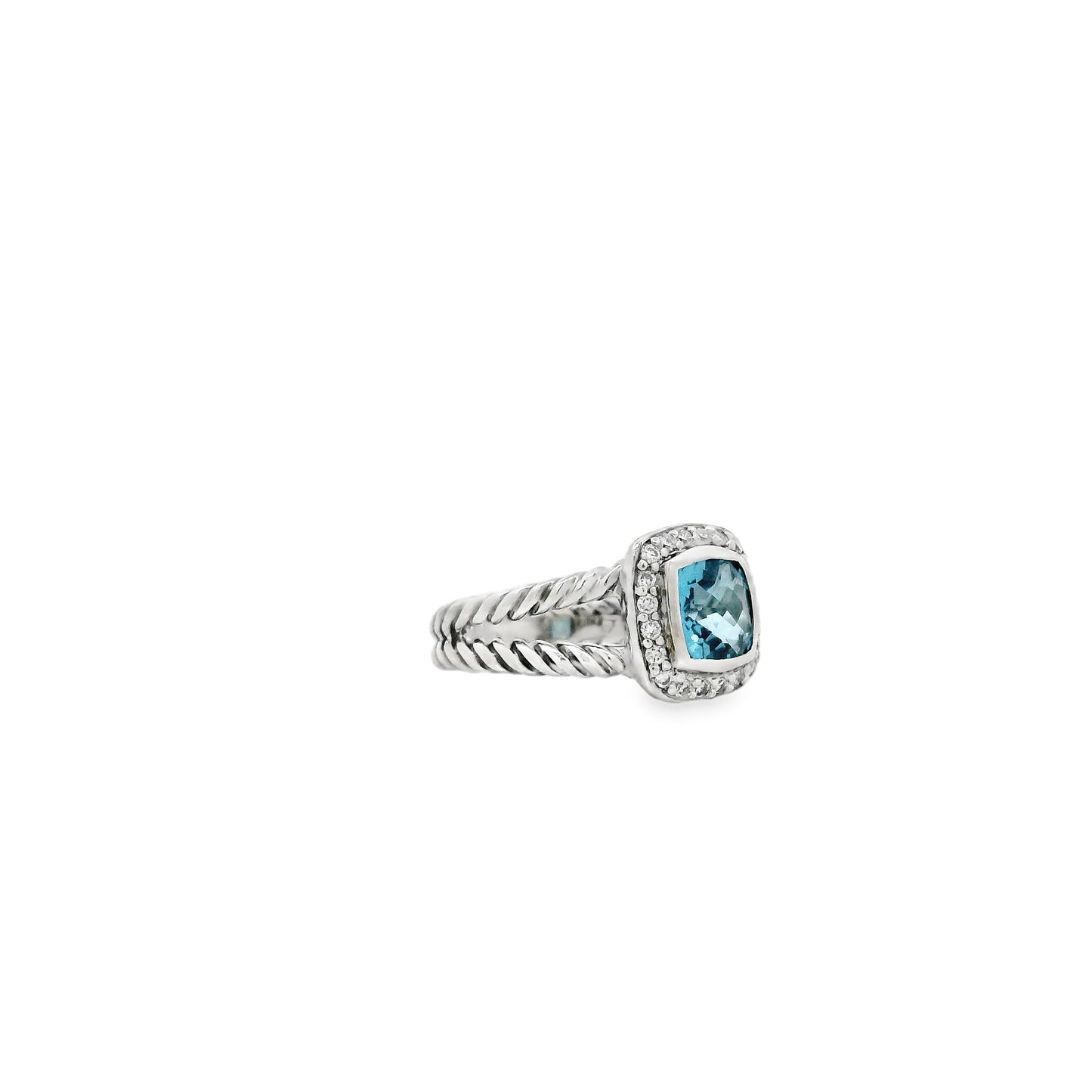 David Yurman Petite Albion Sterling Silver Blue Topaz and Diamond Ring — photo 11 of 11