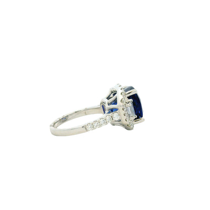 18k White Gold 8.45ct Cushion Cut Tanzanite and 1.55ctw Diamond Three-Stone Cocktail Ring — photo 11 of 12
