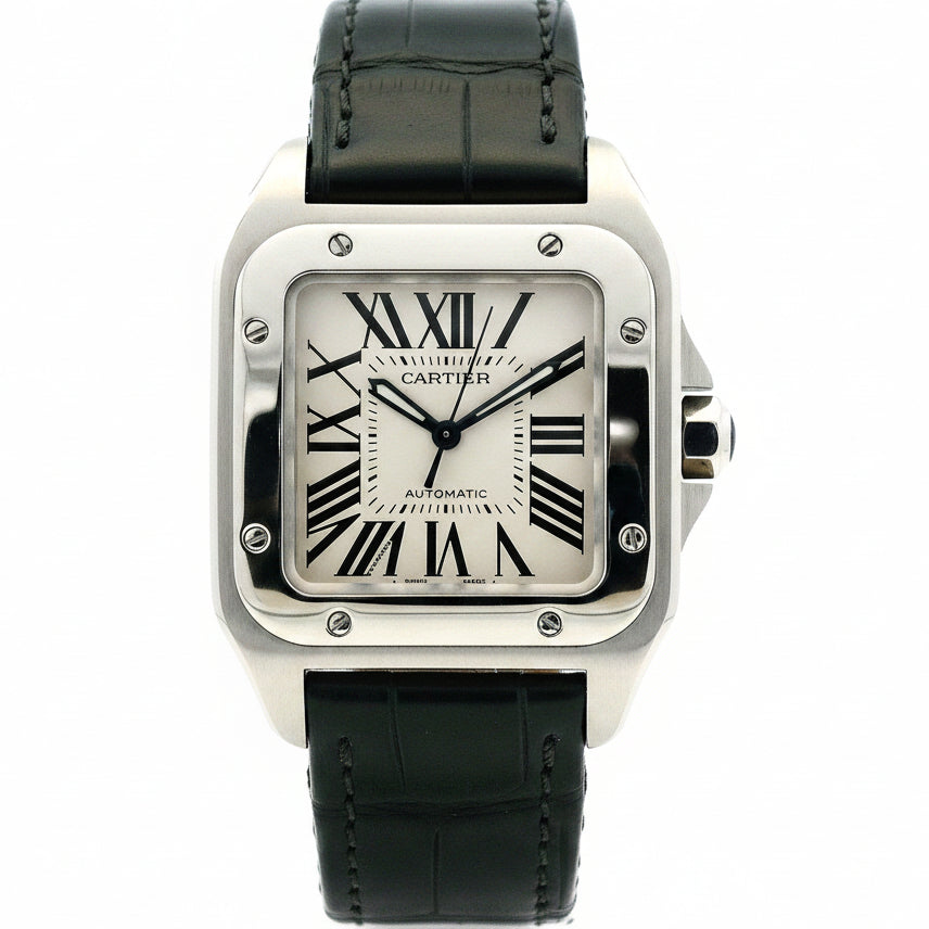 Cartier Santos 35.6mm Roman Numeral Black Strap Stainless Steel Watch — photo 11 of 11