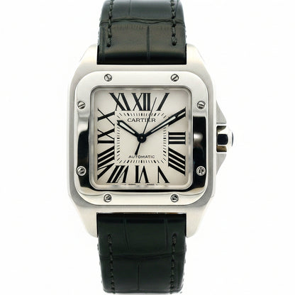 Cartier Santos 35.6mm Roman Numeral Black Strap Stainless Steel Watch — photo 11 of 11