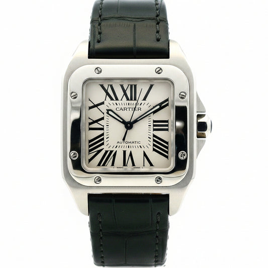 Cartier Santos 35.6mm Roman Numeral Black Strap Stainless Steel Watch — photo 11 of 11