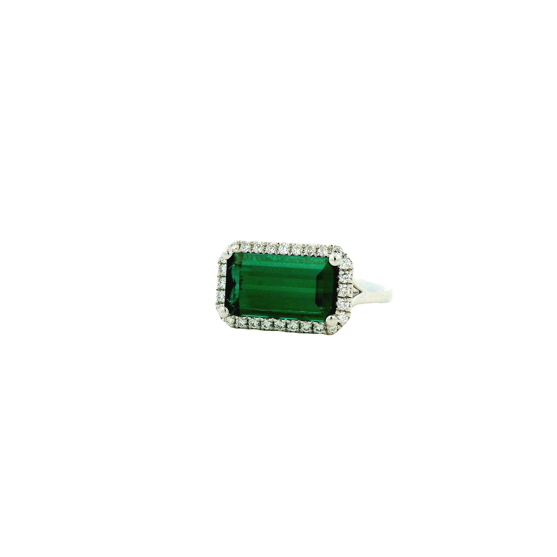 14k White Gold 3.54ct Emerald Cut Blue Tourmaline and 0.27ctw Diamond Halo Ring — photo 11 of 11
