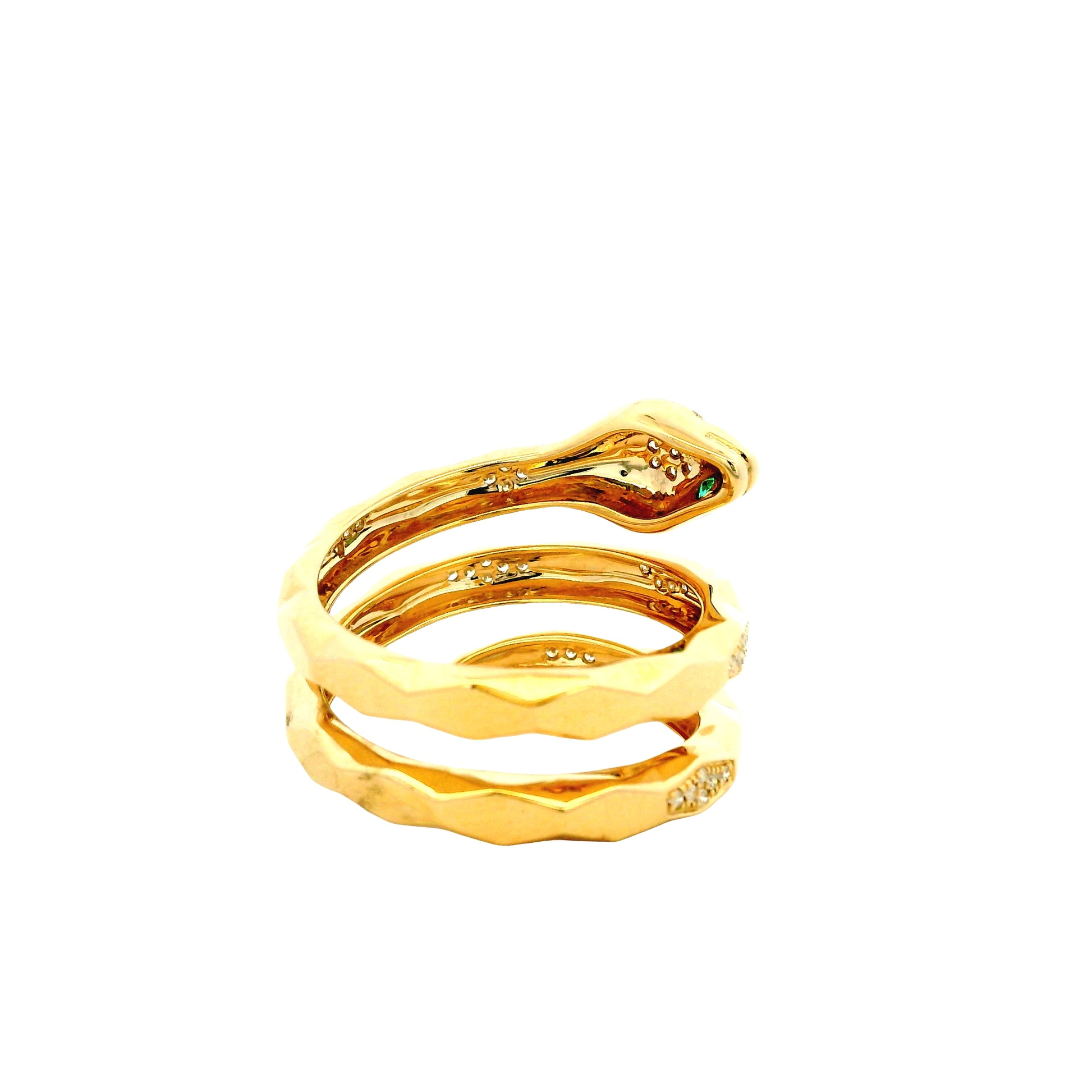 14k Yellow Gold 0.15ct Round Brilliant Diamond and 0.07ct Emerald Cut Diamond Snake Wrap Ring — photo 11 of 14