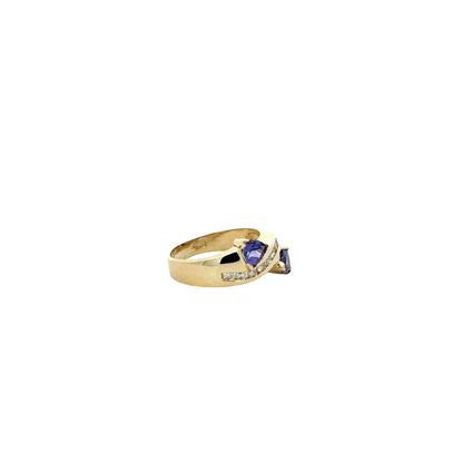 14k Yellow Gold Two-Stone Heart Tanzanite and 0.25ctw Diamond Ring — photo 11 of 12