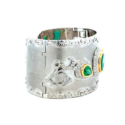 18k White Gold GIA Certified 6.72ct in Three Natural Emeralds and 1.98ctw Round Diamonds Hinged Cuff Bangle… — photo 11 of 12