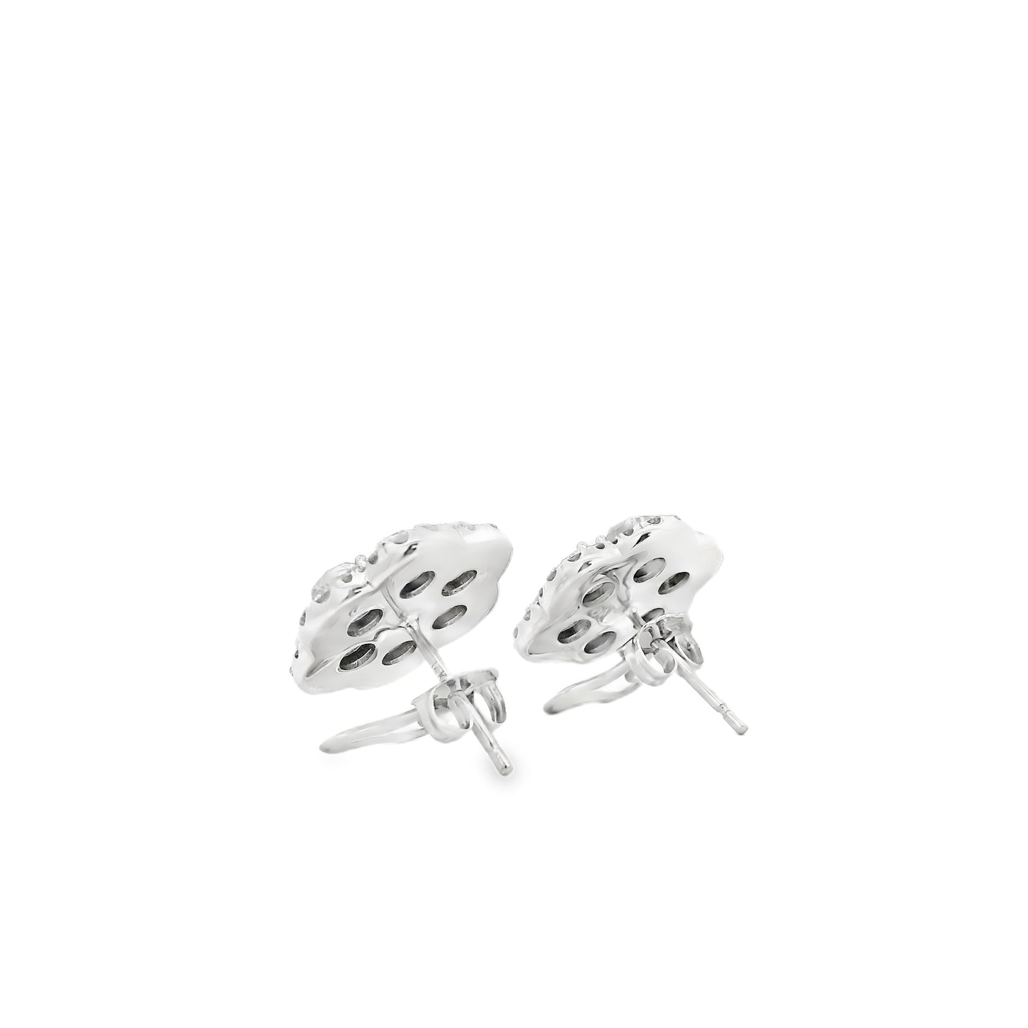 14k White Gold 3.60ctw Old Cut Natural Diamond Flower Cluster Button Earrings — photo 11 of 14