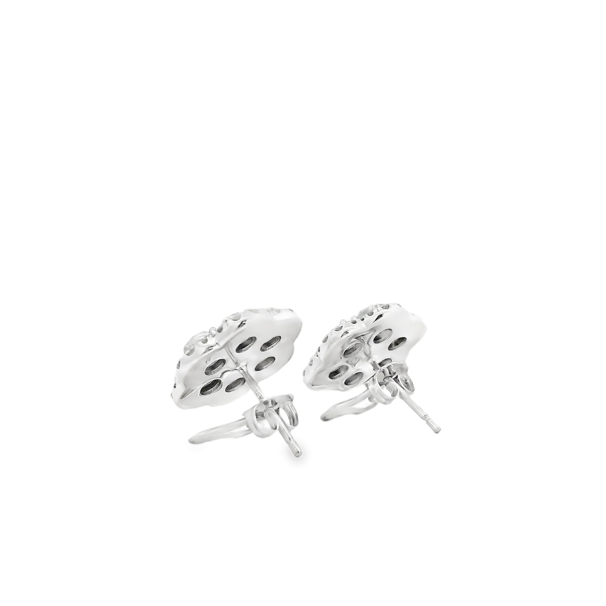 14k White Gold 3.60ctw Old Cut Natural Diamond Flower Cluster Button Earrings — photo 11 of 14