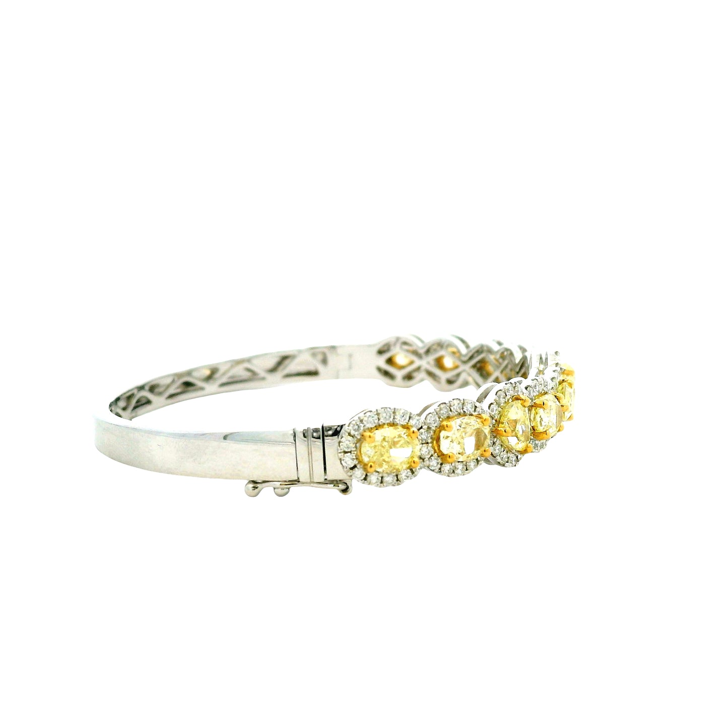 18k Two-Tone Gold 6.37ctw Multi-Shape Natural Yellow & White Diamond Bangle Bracelet — photo 11 of 11