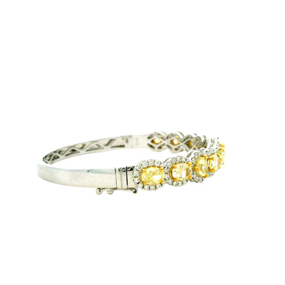 18k Two-Tone Gold 6.37ctw Multi-Shape Natural Yellow & White Diamond Bangle Bracelet — photo 11 of 11