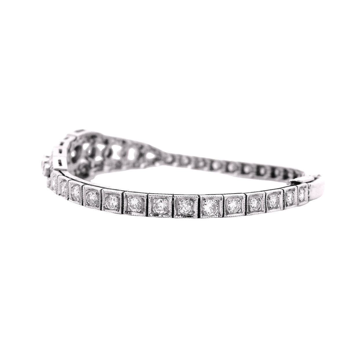 14k White Gold 2.50ctw Round Brilliant Diamond Art Deco Cluster Bracelet — photo 11 of 11