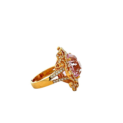 18k Yellow Gold GIA Certified 17.51ct Kunzite and 1.97ctw Diamond Halo Ring — photo 11 of 12