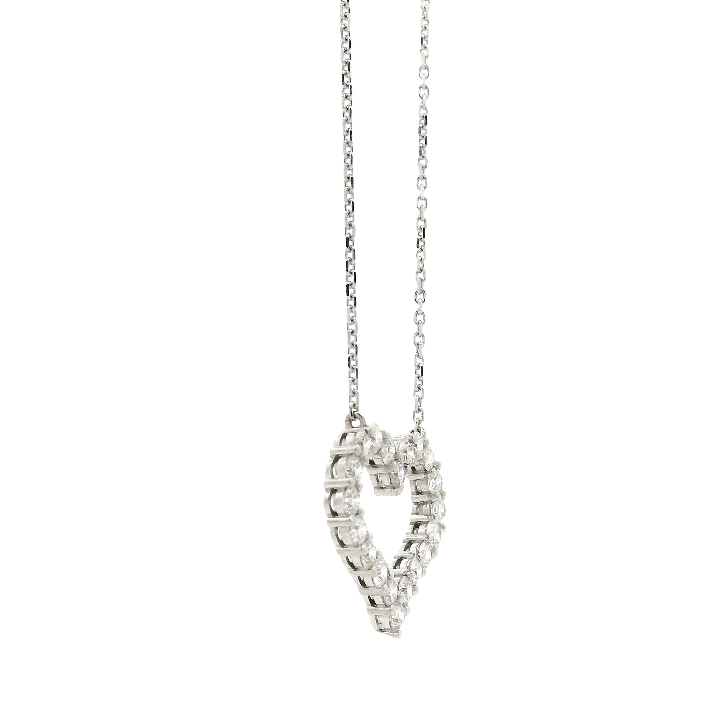 14k White Gold 2.00ctw Round Brilliant Diamond Pavé Heart Pendant Necklace — photo 11 of 12