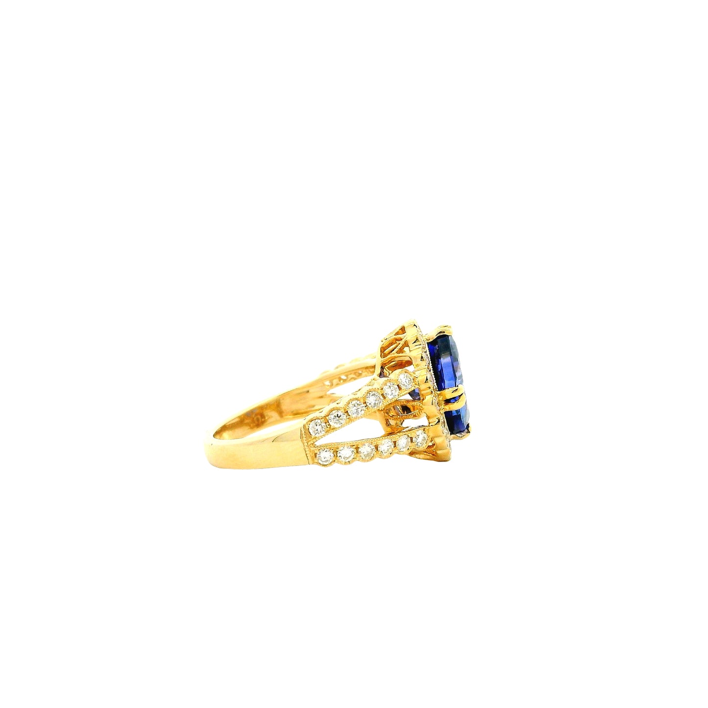 14k Yellow Gold 3.75ct Cushion Cut Tanzanite Halo Cocktail Ring — photo 11 of 12