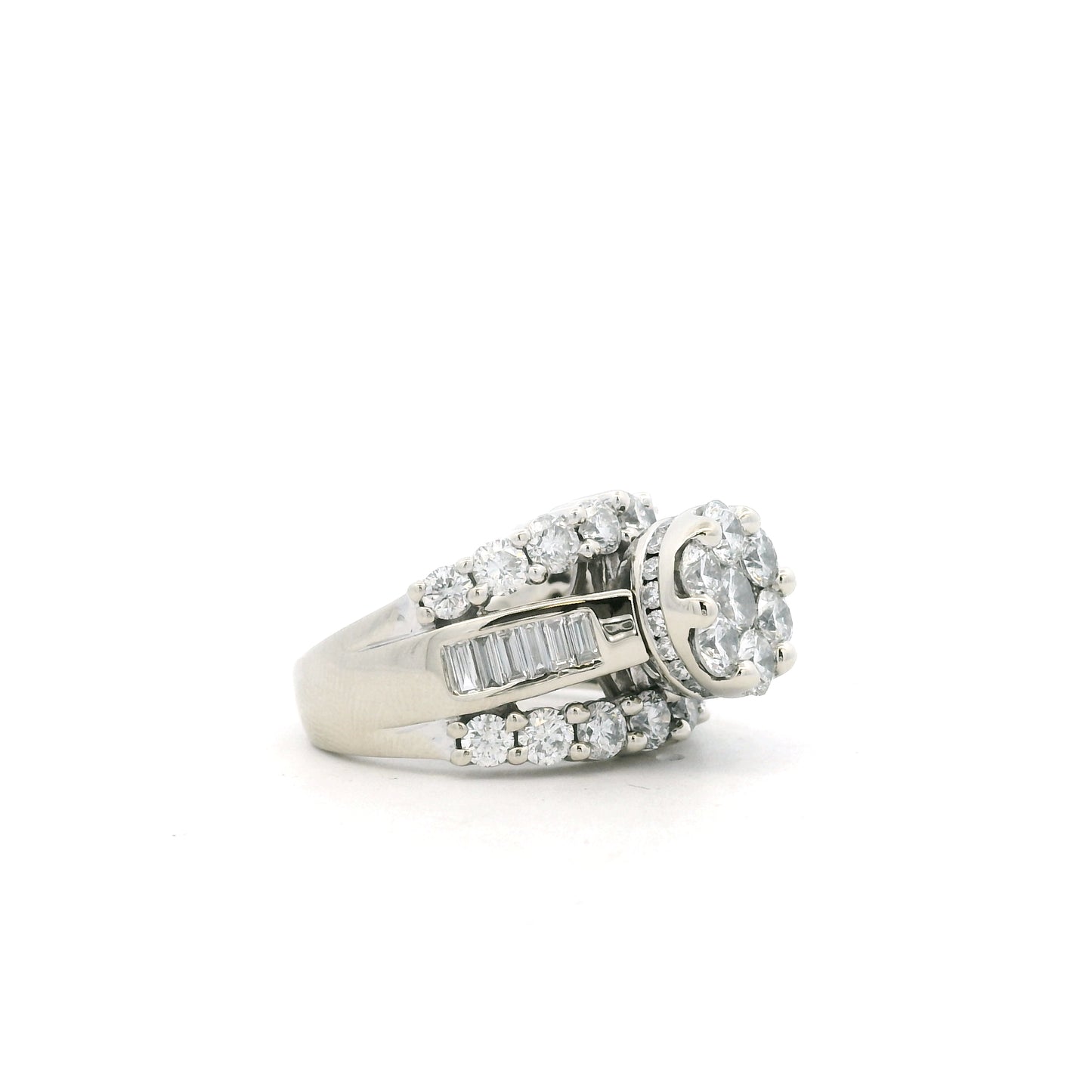14k White Gold 2.0ctw Round and Baguette Diamond Engagement Ring Set — photo 11 of 13