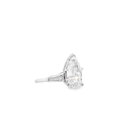 Platinum 4.69ct GIA Pear Cut Diamond Tapered Baguette Three-Stone Engagement Ring — photo 11 of 11