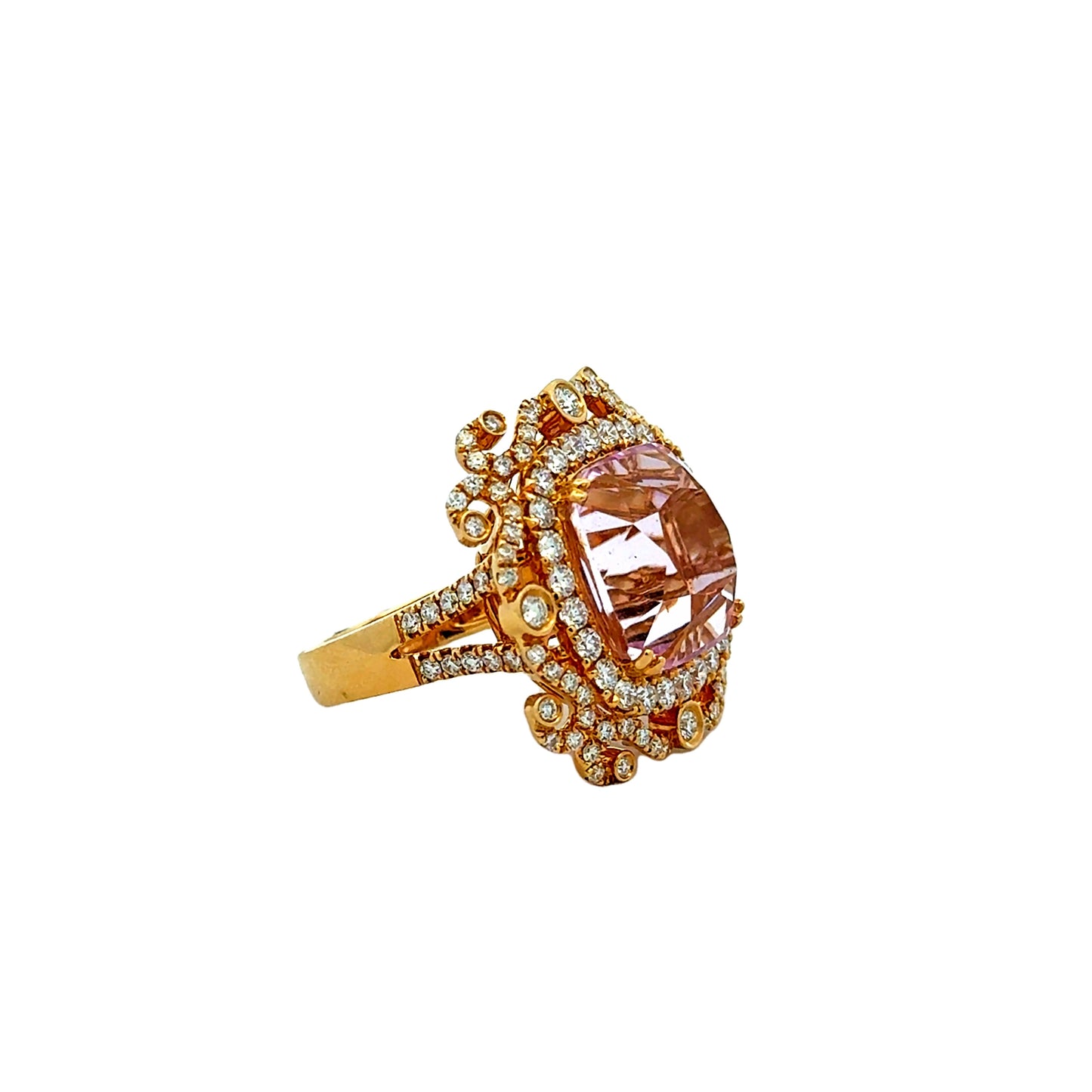18k Yellow Gold GIA Certified 17.51ct Kunzite and 1.97ctw Diamond Halo Ring — photo 12 of 12