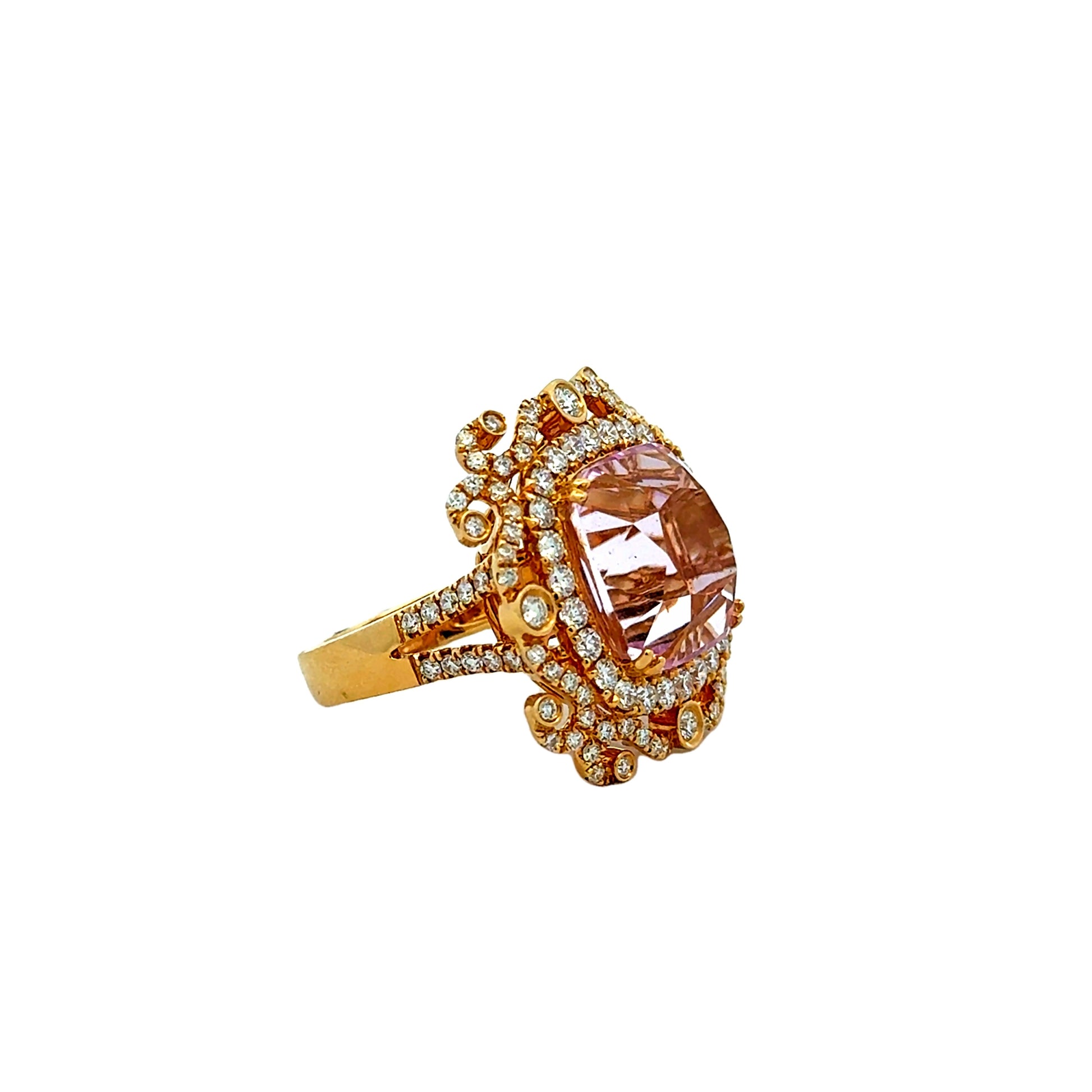 18k Yellow Gold GIA Certified 17.51ct Kunzite and 1.97ctw Diamond Halo Ring — photo 12 of 12