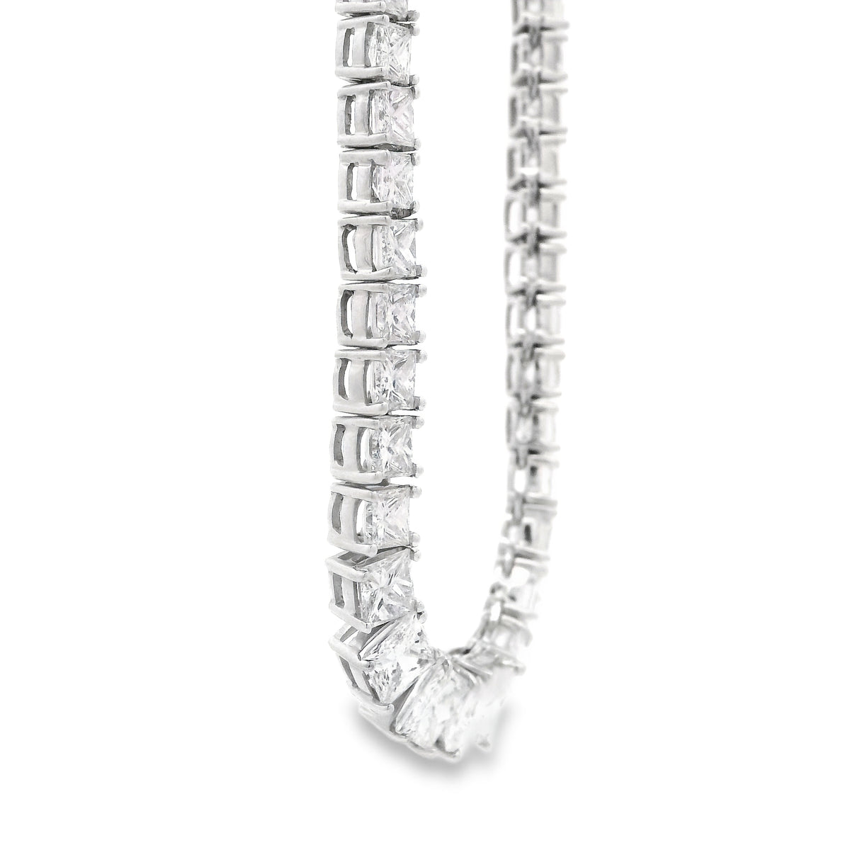 18k White Gold 19.06ctw Princess Cut Diamond Graduated Tennis Necklace 16" — photo 12 of 14