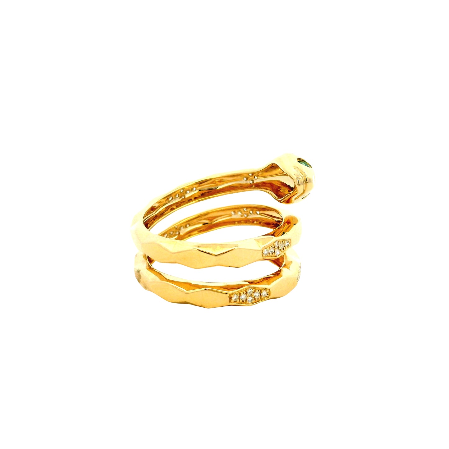 14k Yellow Gold 0.15ct Round Brilliant Diamond and 0.07ct Emerald Cut Diamond Snake Wrap Ring — photo 12 of 14