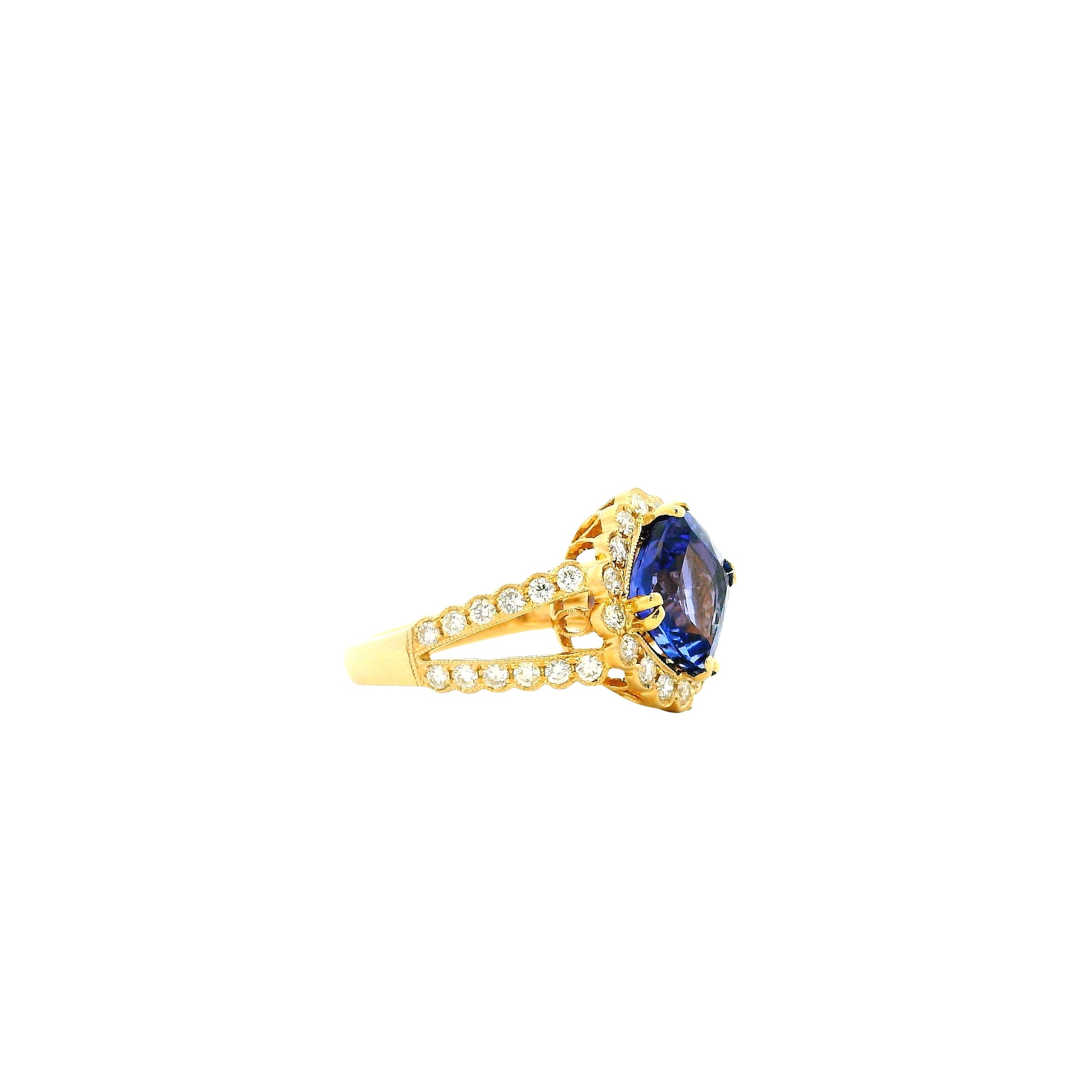 14k Yellow Gold 3.75ct Cushion Cut Tanzanite Halo Cocktail Ring — photo 12 of 12
