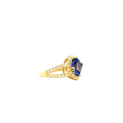 14k Yellow Gold 3.75ct Cushion Cut Tanzanite Halo Cocktail Ring — photo 12 of 12