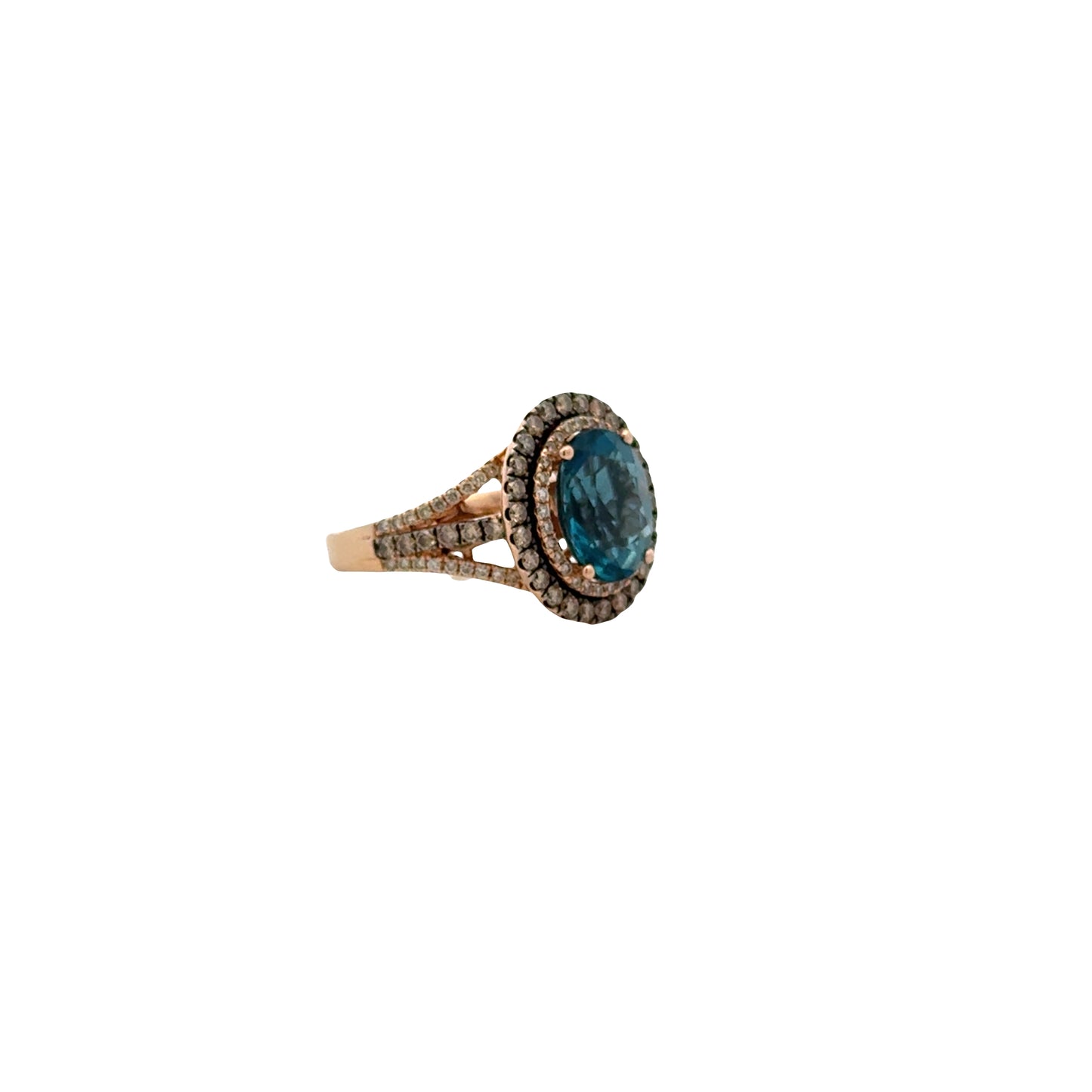 14k White and Rose Gold Le Vian Deep Sea Blue Topaz Oval Halo Ring — photo 12 of 12