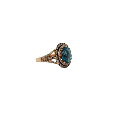 14k White and Rose Gold Le Vian Deep Sea Blue Topaz Oval Halo Ring — photo 12 of 12