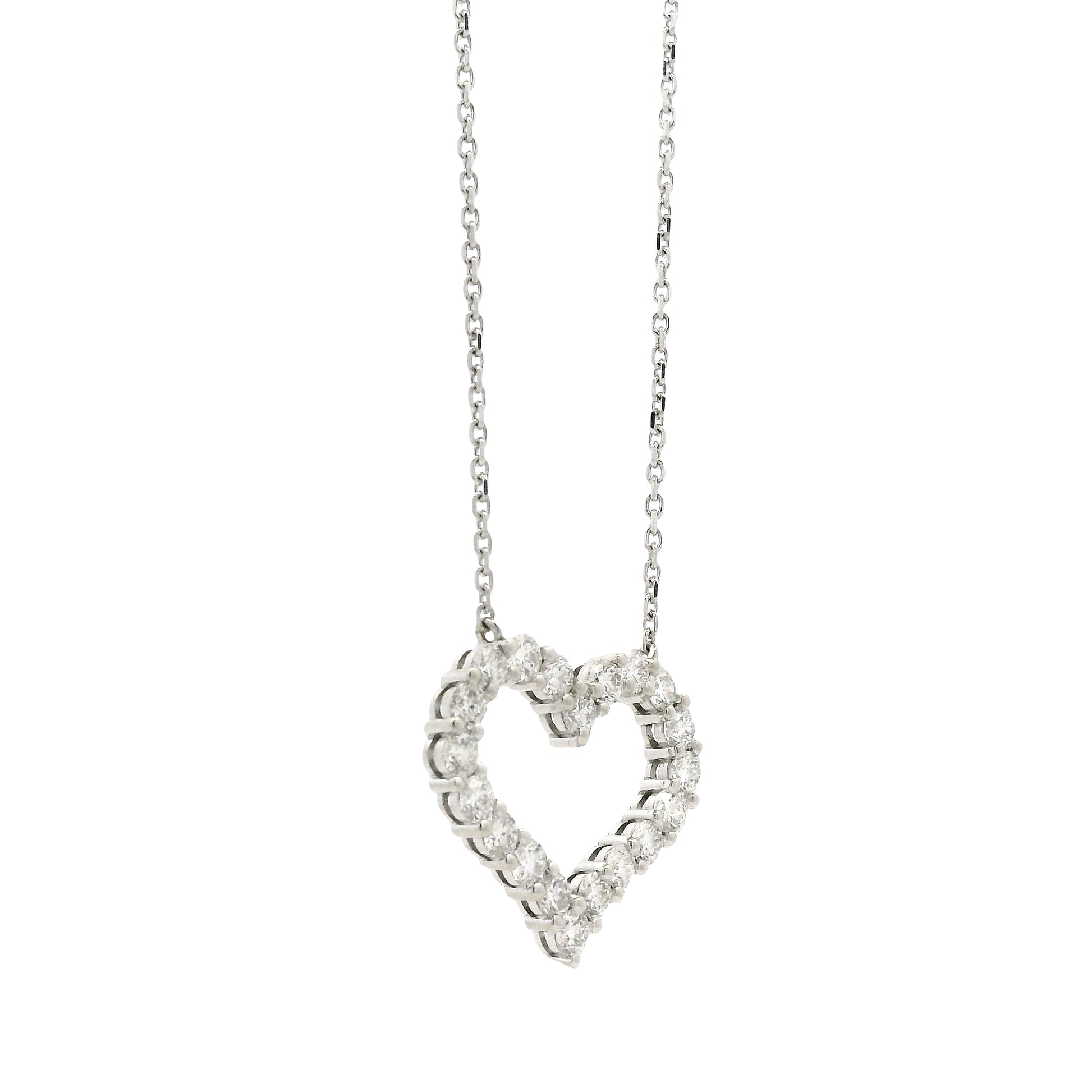 14k White Gold 2.00ctw Round Brilliant Diamond Pavé Heart Pendant Necklace — photo 12 of 12