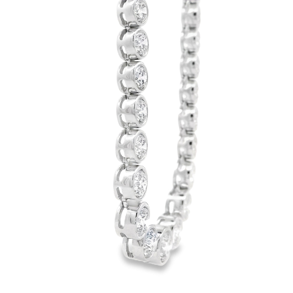 18k White Gold 6.54ctw Round Natural Diamond Half-Way Bezel Set Tennis Necklace 17" — photo 12 of 14