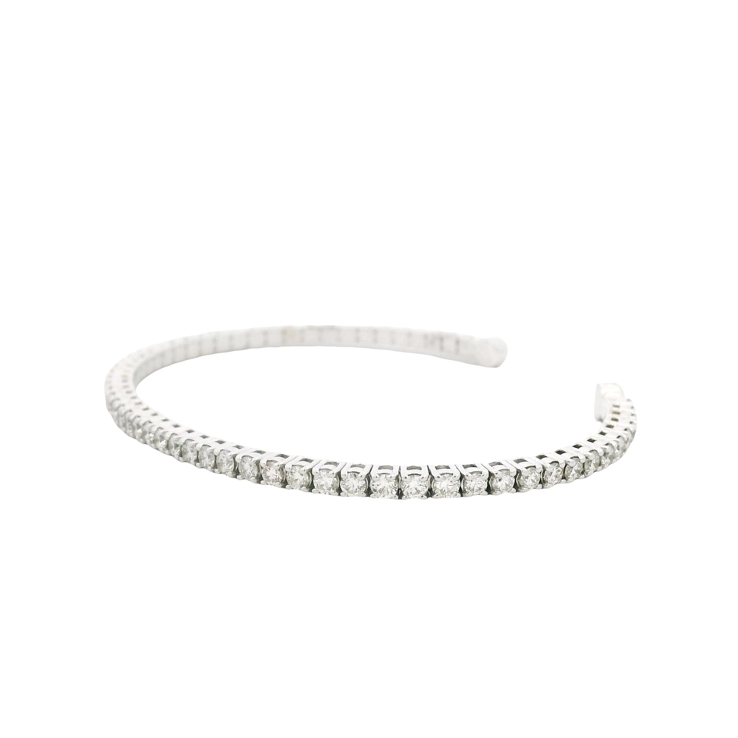 14k White Gold 2.60ctw Round Brilliant Diamond Flexible Pavé Bangle Bracelet — photo 12 of 22