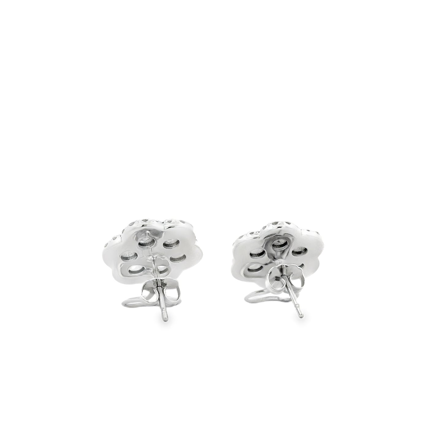 14k White Gold 3.60ctw Old Cut Natural Diamond Flower Cluster Button Earrings — photo 12 of 14