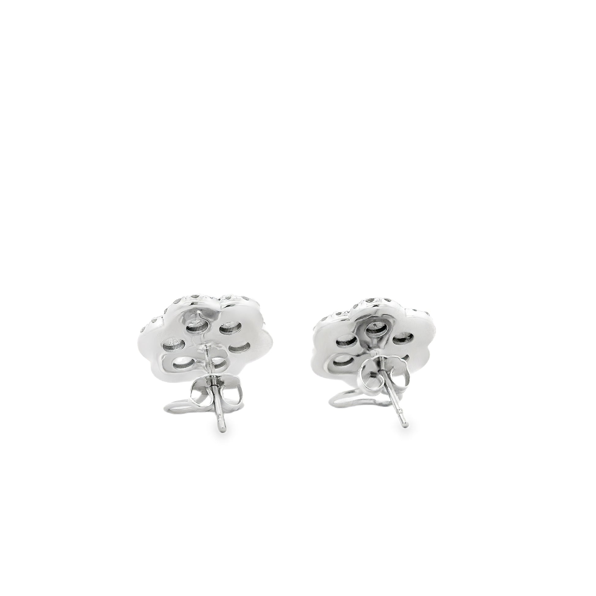 14k White Gold 3.60ctw Old Cut Natural Diamond Flower Cluster Button Earrings — photo 12 of 14