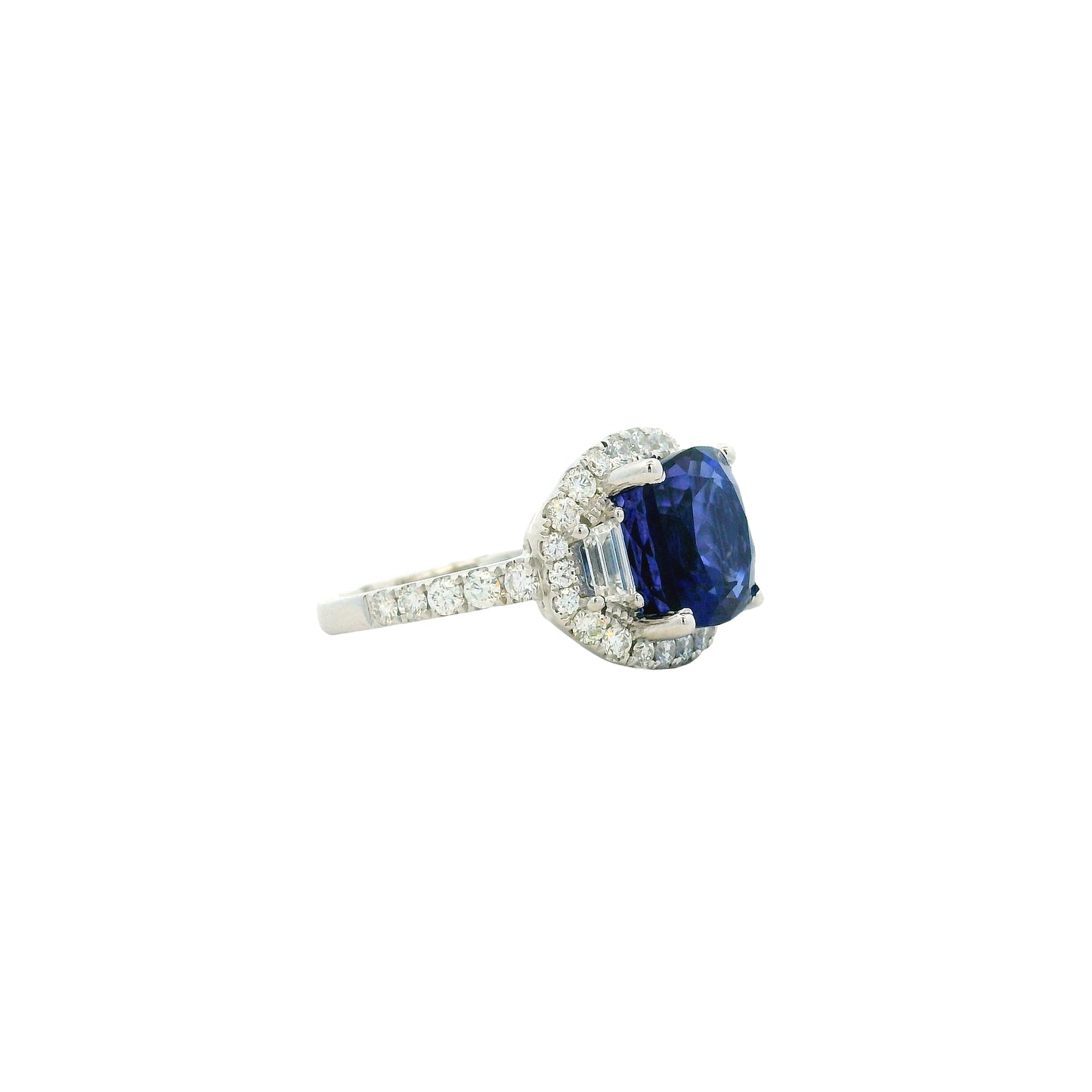 18k White Gold 8.45ct Cushion Cut Tanzanite and 1.55ctw Diamond Three-Stone Cocktail Ring — photo 12 of 12