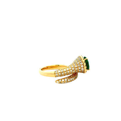 14k Yellow Gold 1.23ct Pear Cut Natural Emerald and 1.15ctw Diamond Halo Pavé Crossover Ring — photo 12 of 15