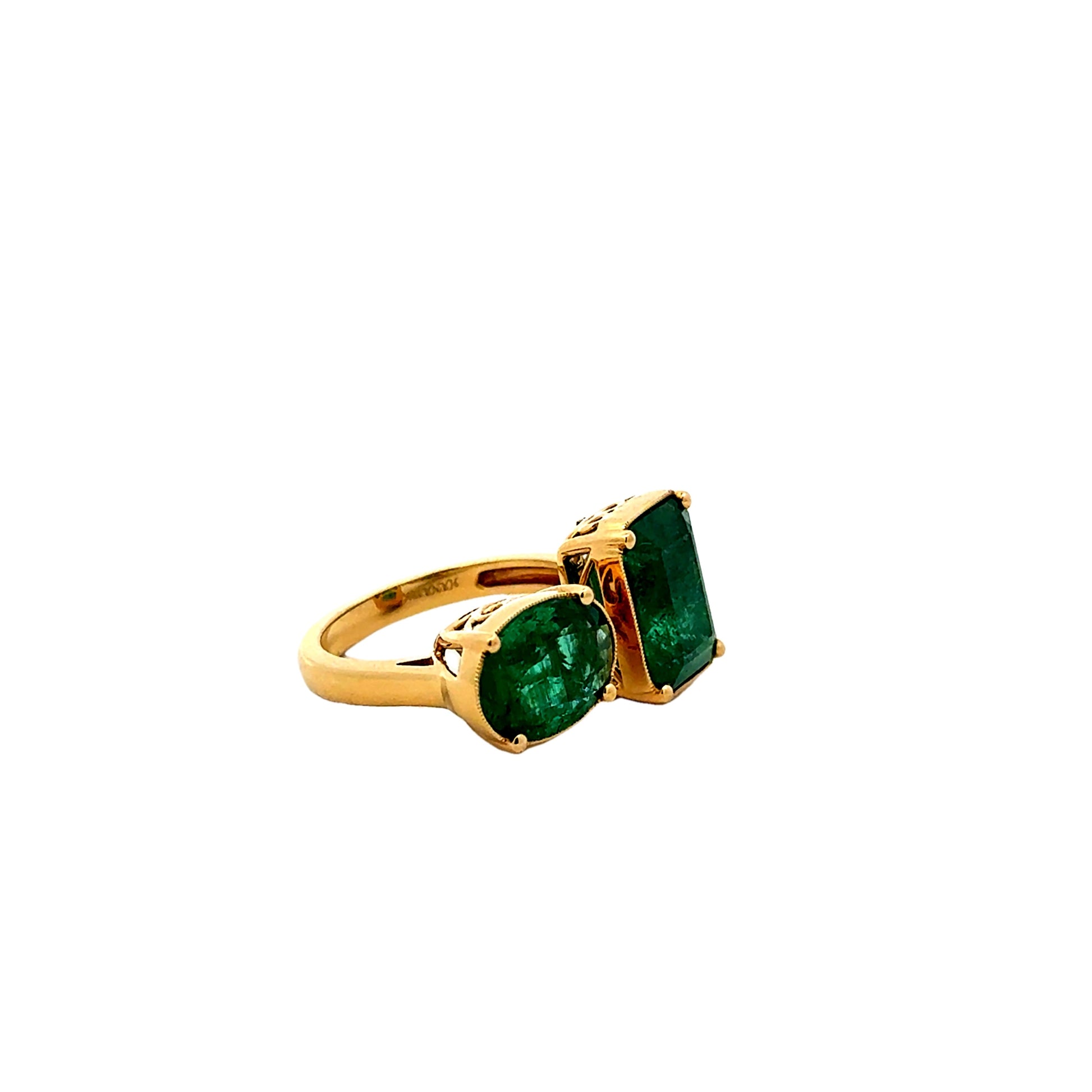 18k Yellow Gold 7.65ctw Two-Stone Natural Emerald Toi et Moi Ring — photo 12 of 12