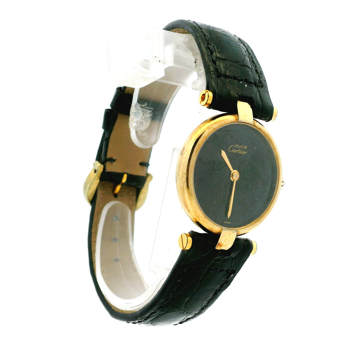 Must de Cartier Vendome 18k Gold Plated Black Dial Leather Strap Watch — photo 12 of 12