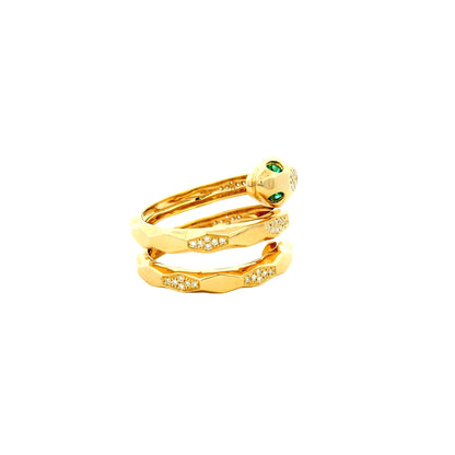 14k Yellow Gold 0.15ct Round Brilliant Diamond and 0.07ct Emerald Cut Diamond Snake Wrap Ring — photo 13 of 14
