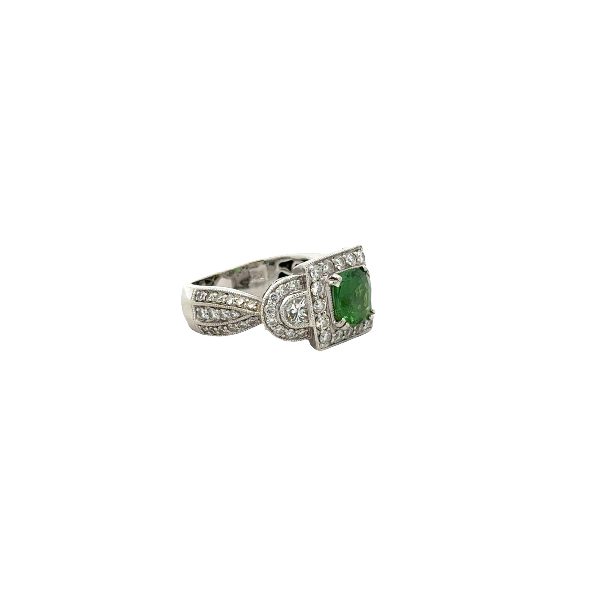 18k White Gold Green Gemstone Square Diamond Halo Cocktail Ring — photo 13 of 14