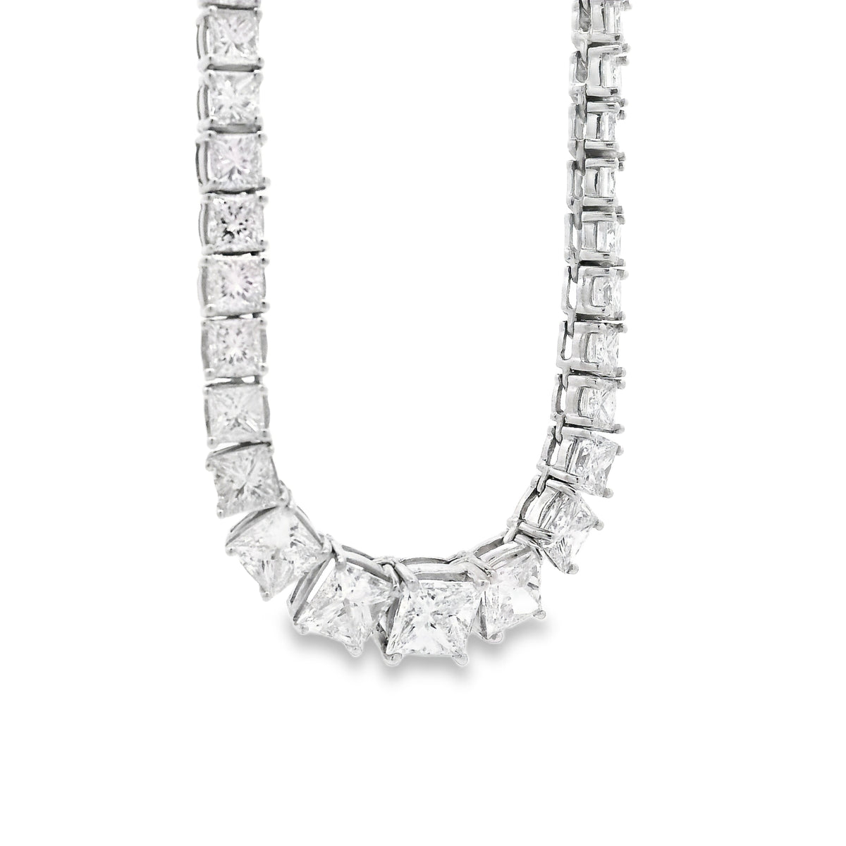 18k White Gold 19.06ctw Princess Cut Diamond Graduated Tennis Necklace 16" — photo 13 of 14