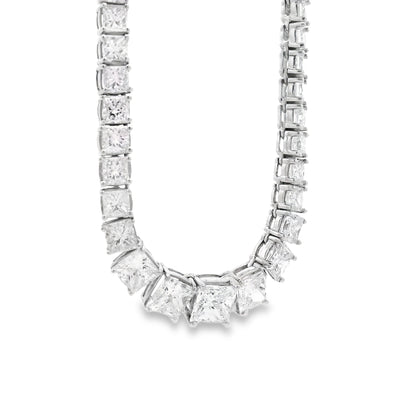 18k White Gold 19.06ctw Princess Cut Diamond Graduated Tennis Necklace 16" — photo 13 of 14